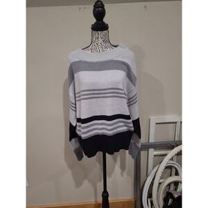 Lucky Brand Women  SZ S Grey Black stripe oversized relaxed Sweater cotton blend